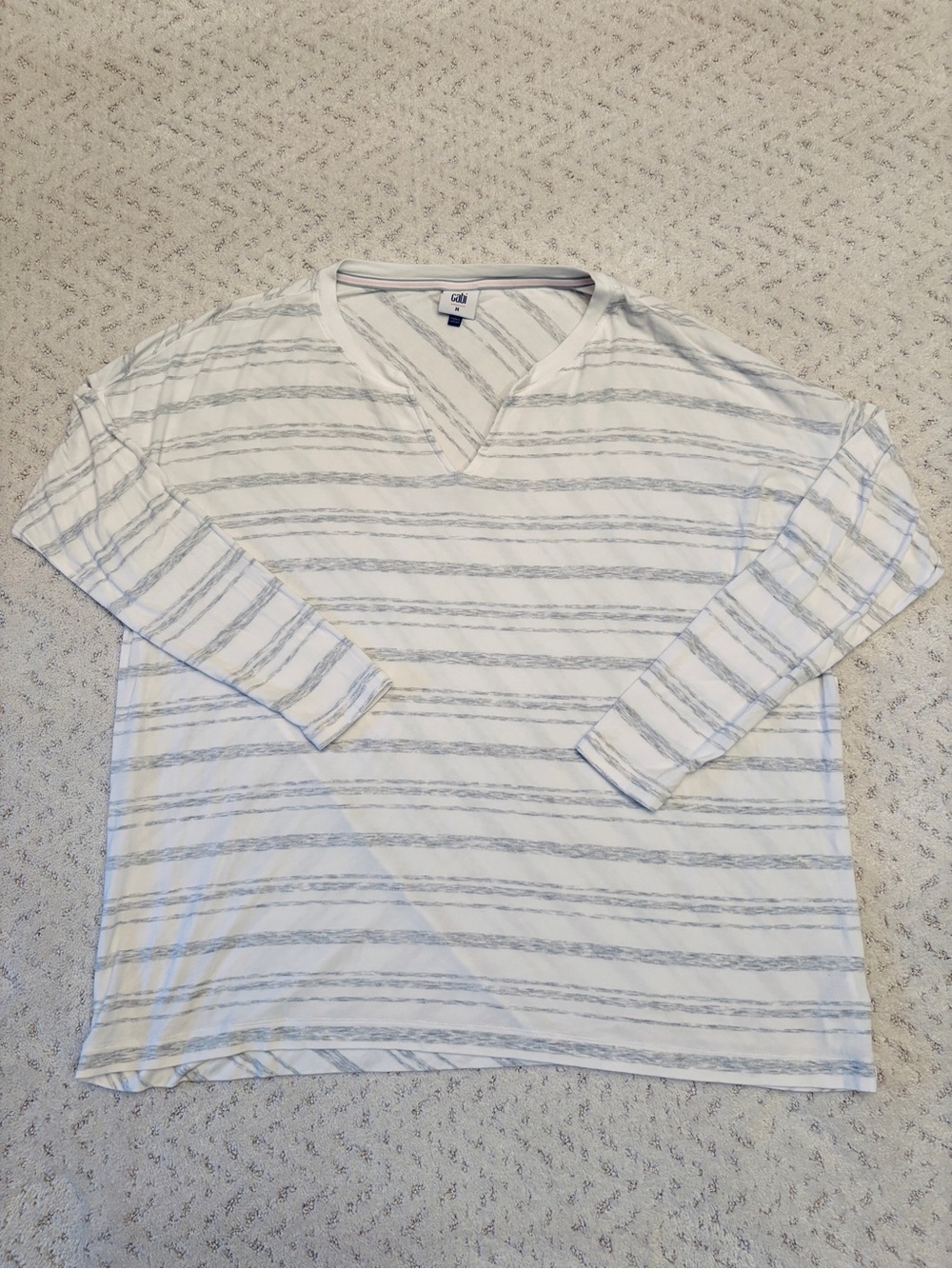 Cabi Long Sleeve Habit Tee Size M Oversized White Grey Lightweight